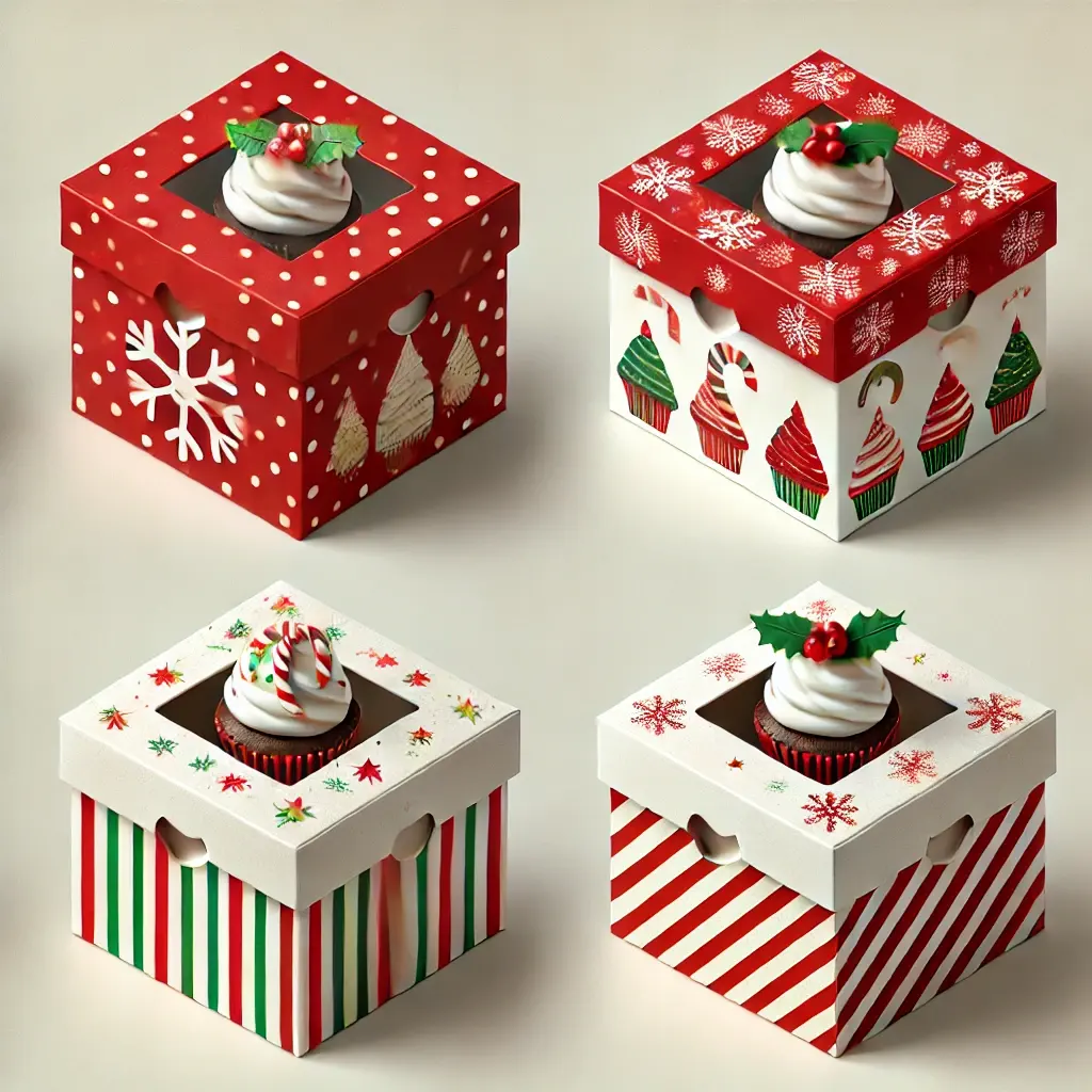 Christmas cupcake boxes with clear inserts