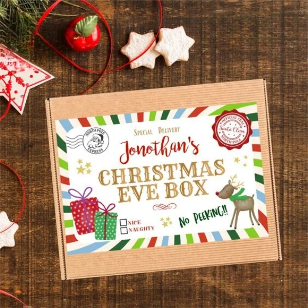 Family Christmas Eve boxes with holiday goodies